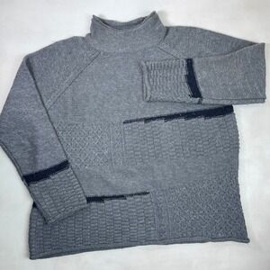 Habitat Mock Neck Harvest Tweed Sweater Small Grey Mixed Cable Stitch Pullover